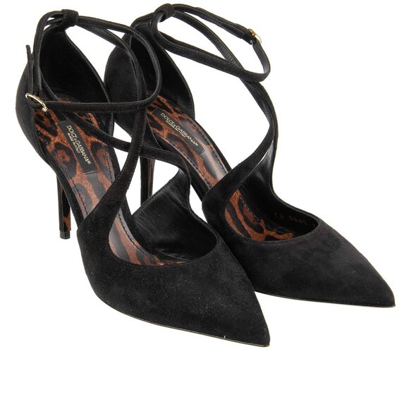 Dolce & Gabbana - Leopard Sole Suede Leather Straps Pumps Heels BELLUCCI Black 3 - Picture 1 of 5